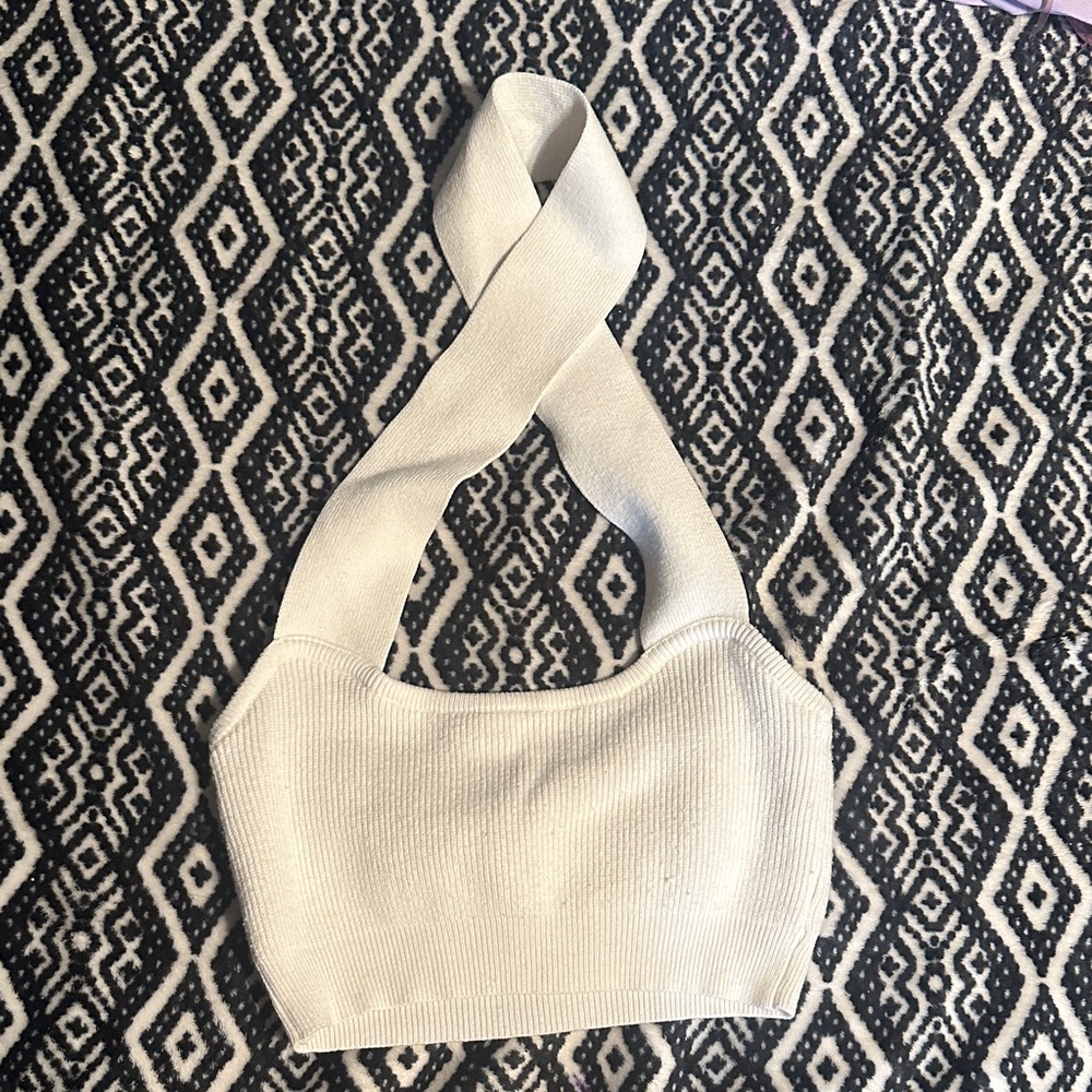 White Knit Halter Top